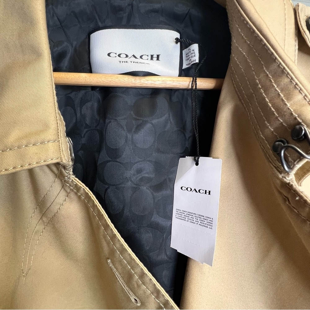 NWT Coach Core Trench Coat Men's XL Khaki CF804 Leather Trim Water Resistant - Picture 8 of 11